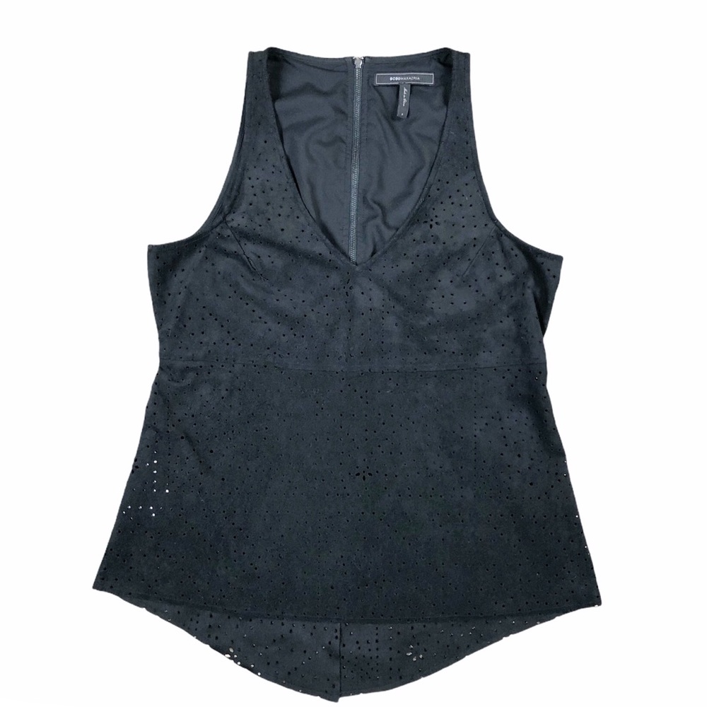 BCBG Caralyn black suede cut out sleeveless top - Picture 2 of 7